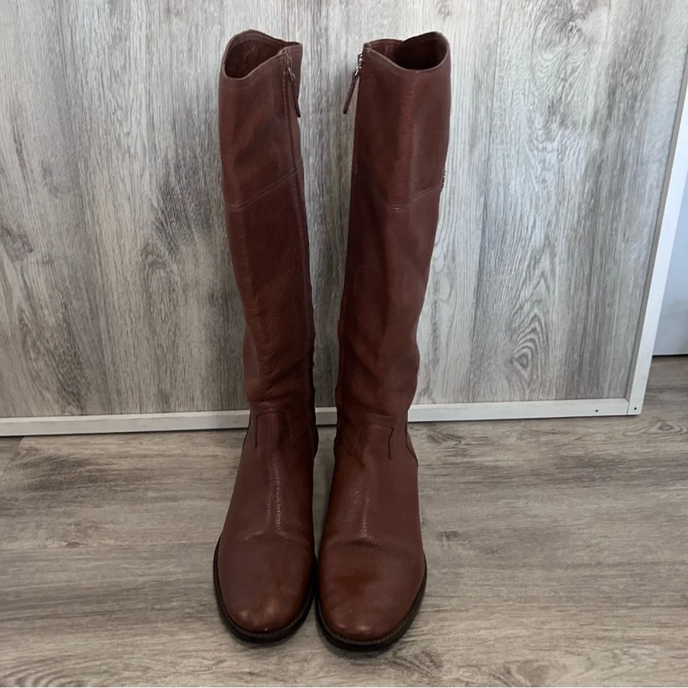 Tory Burch Jolie Tall Riding Boots Womens 9.5  Brown Pebbled Leather Equestrian